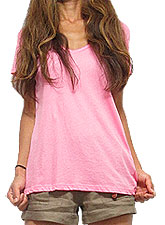 Tops439 Loose-Fitted V-Neck T/Pink