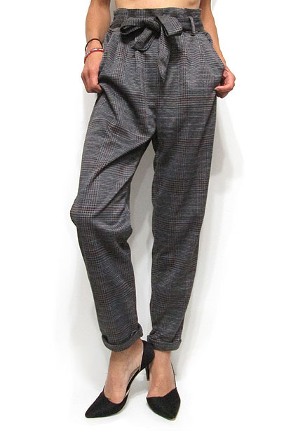 Pants228 Plaid Easy Tapered Pants/Charcoal