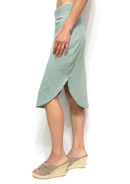 Skirt037 Round Hem Side Slit Jersey Skirt/Green