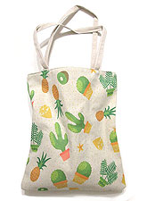 Bag138 Tropical Cactus & Fruit Oblong Eco Bag/Natural