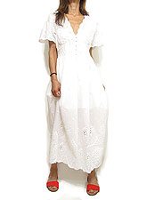 Dress149 Puff Sleeve Embroidery Dress/White