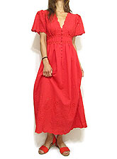 Dress150 Puff Sleeve Embroidery Dress/Red