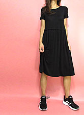 Dress152 Simple Knee-Length Gathered Dress/Black
