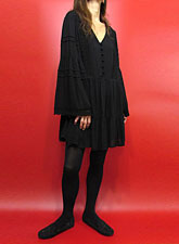 Dress154 Bell Sleeve Lace Trim Dress/Black