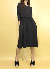 Dress156 Quarter Sleeve Gathered Dress/Black