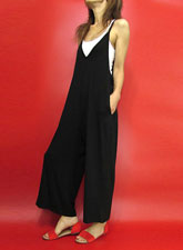 Dress159 Loose Fit Deep V-Neck Rompers/Black