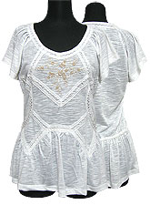 Tops323 Embroidered T w/ Lace Trim/White