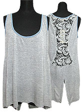 Tops410 Back-Lace Tank Top/Heather Grey