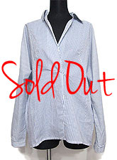 Tops592 Overlap Neckline Strip Shirt/White & Blue