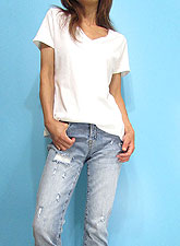 Tops788 Basic V-Neck S/S T-Shirt/White
