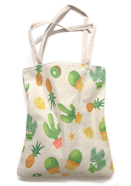 Bag138 Tropical Cactus & Fruit Oblong Eco Bag/Natural