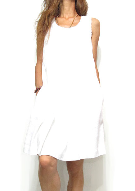 Dress137 Lace Trim Tucked Dress/White