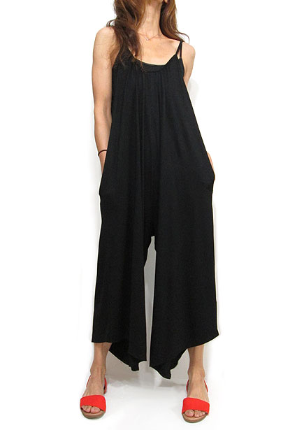 Dress147 Ankle Length Rompers with Pocket/Black