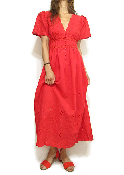 Dress150 Puff Sleeve Embroidery Dress/Red