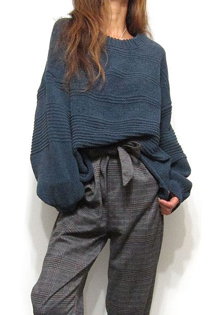 Knit206 Peasant Sleeve Box Sweater/Navy