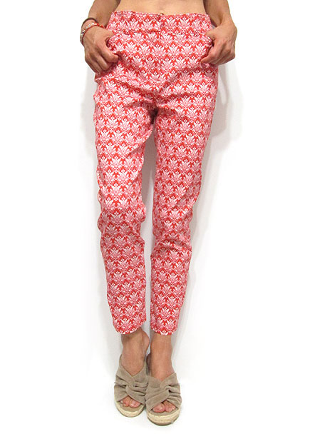Pants222 Ornament Print Ankle Pants/Red