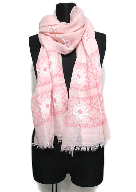 Scarf125 Daisy Print Stole/Pink