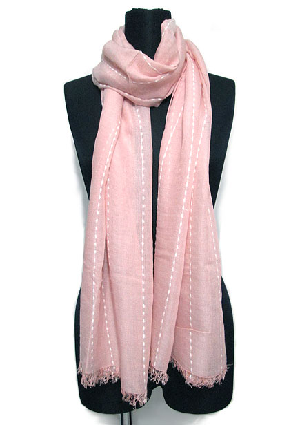 Scarf129 Soft Feel Maxi Stole with Stitches/Pink
