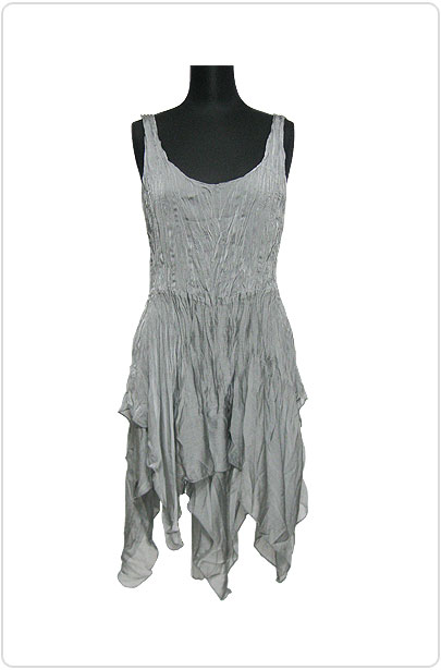Tops328 Crinkle Assymetric Tunic Dress/Grey