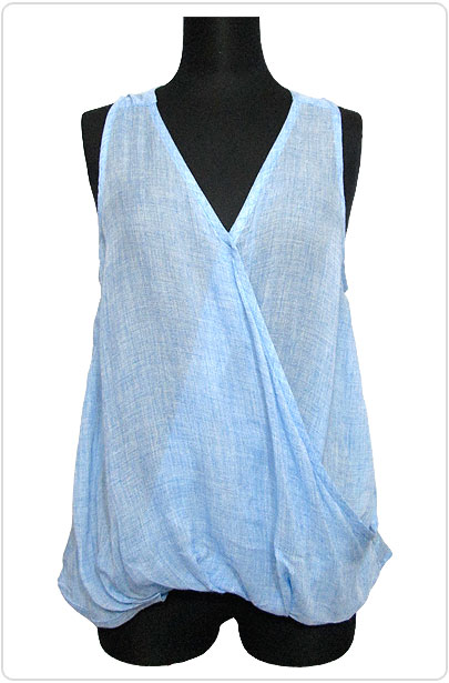 Tops516 Wrap-Over Tank Blouse/Blue