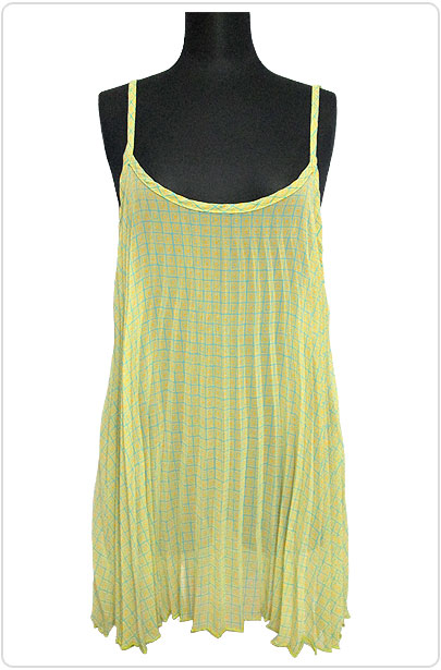 Tops519 Pleated Tunic Tank Top/Yellow Mix