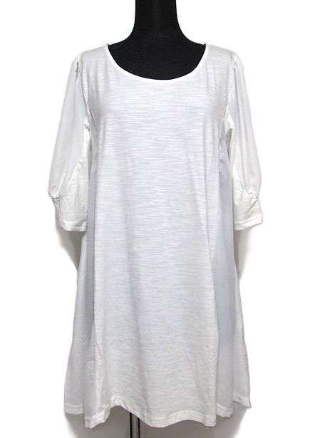 Tops611 Puff Sleeve Tunic Top w/ Contrast Side/White