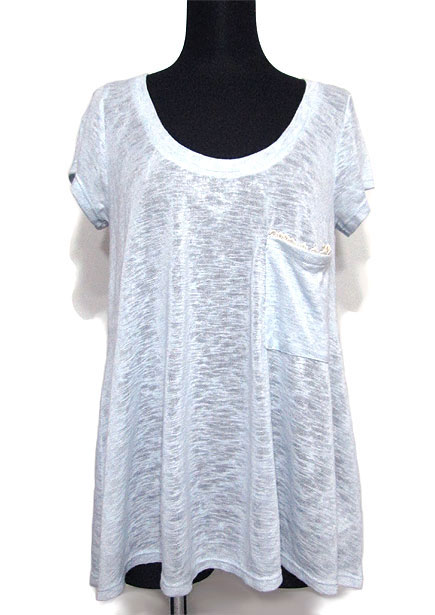 Tops657/Back Lace Trim Knitted T/Sky