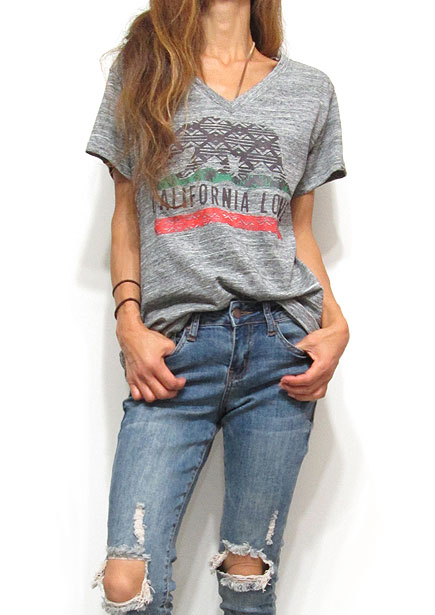 Tops677 Cali Bear Oversized T-Shirt/Heather Grey