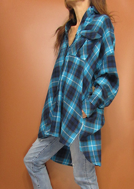 Tops805 Oversized Soft Flannel Plaid Shirt/Blue